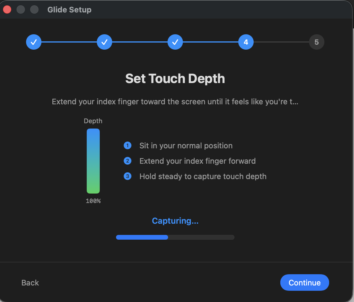 Glide Setup step 4 — Set touch depth calibration