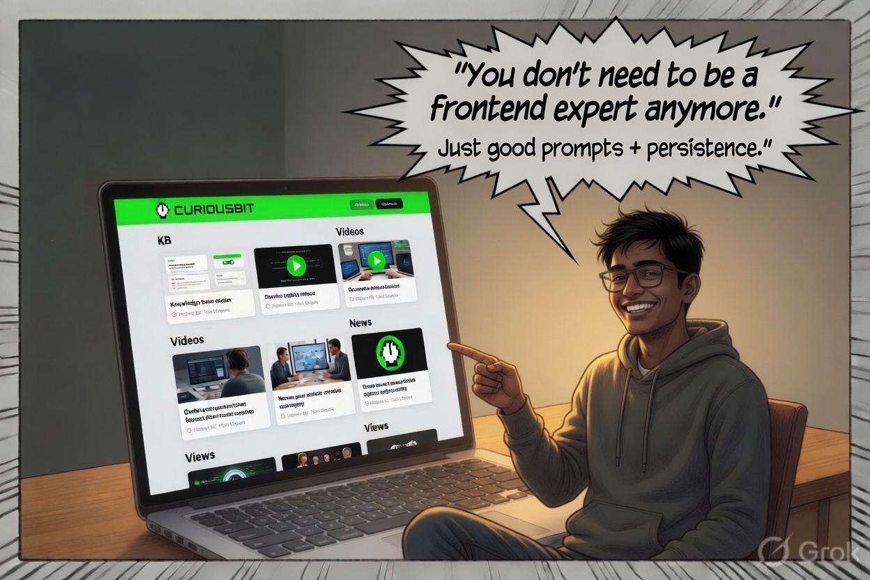 Panel 10 – The live curiousbit site — KB, Videos, rotating content.