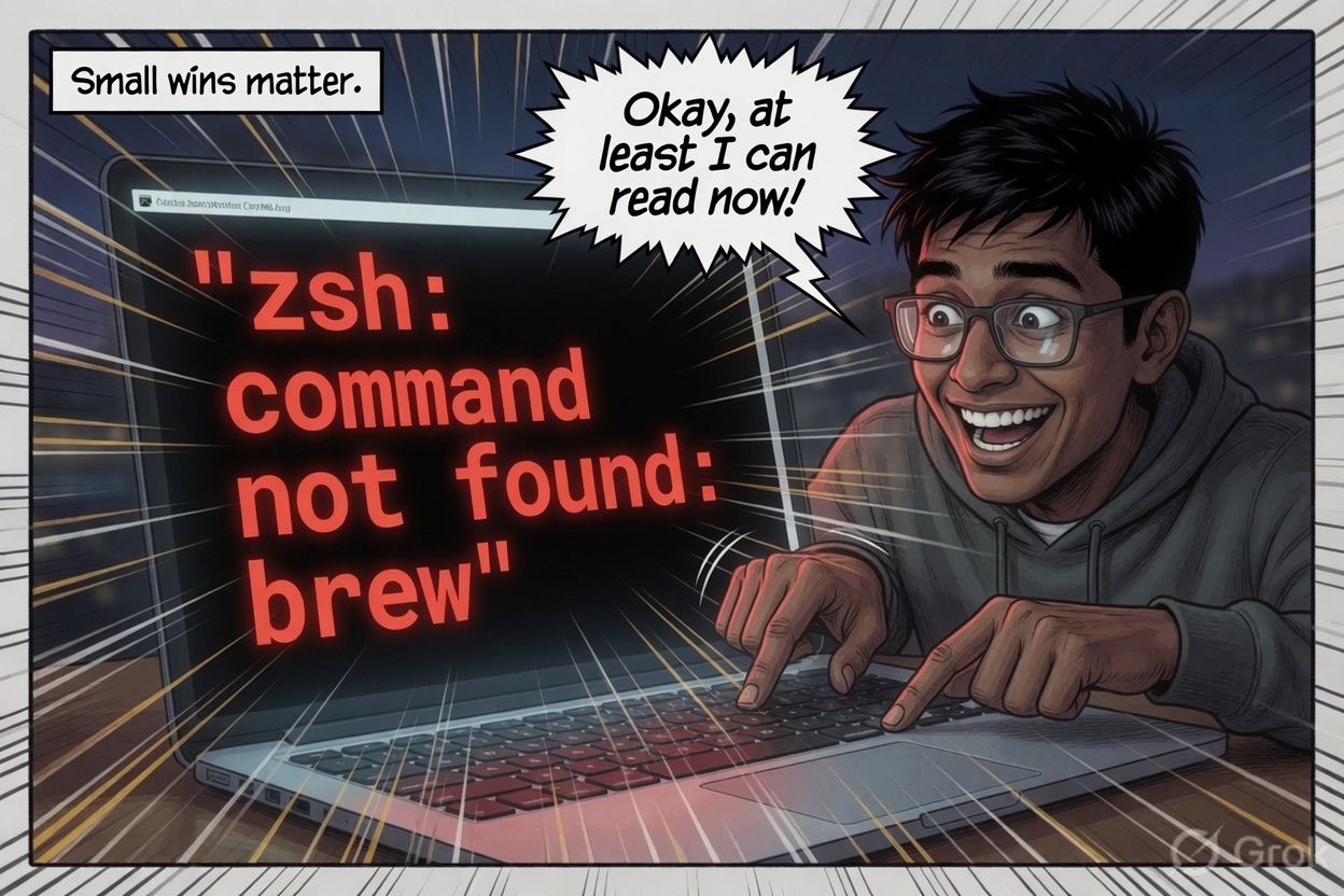 Panel 5 – Small wins matter. At least I can read the error now.