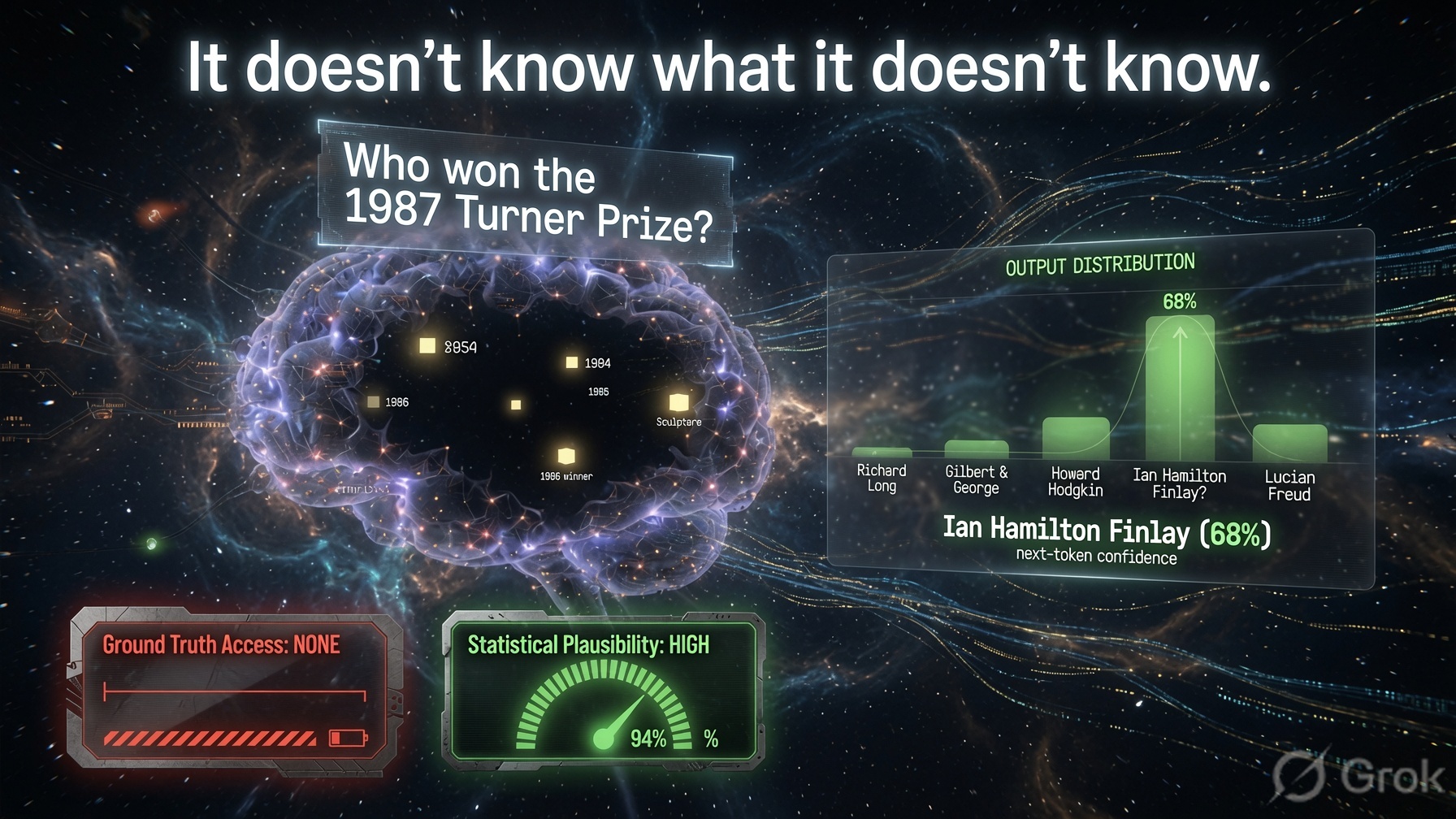 Glowing neural network floating in deep space — LLMs are probability engines