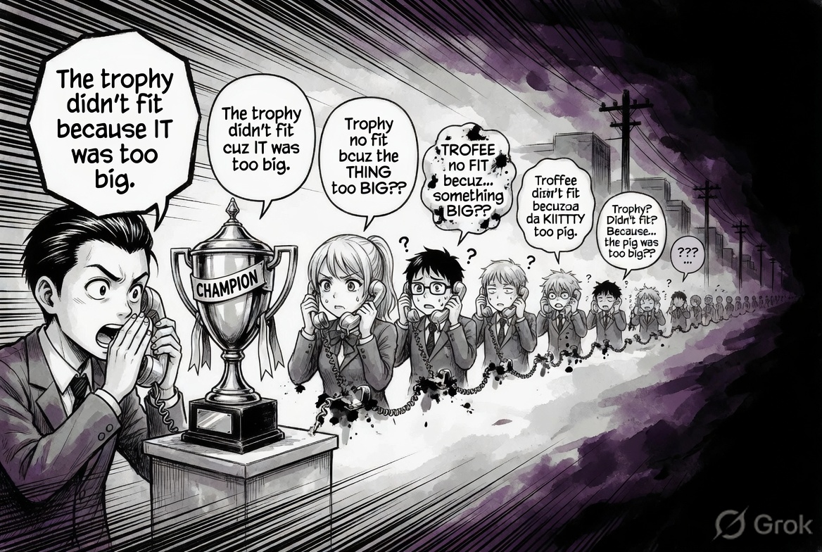 Panel 3 — The Vanishing Whisper: Telephone chain showing vanishing gradient problem